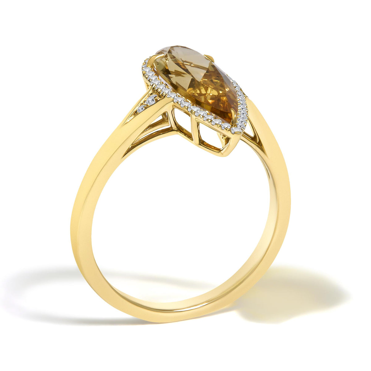 10K Yellow Gold Pear Citrine and 1/6 Cttw Diamond Geometric Cocktail Ring