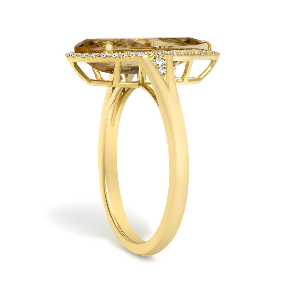 10K Yellow Gold Pear Citrine and 1/6 Cttw Diamond Geometric Cocktail Ring