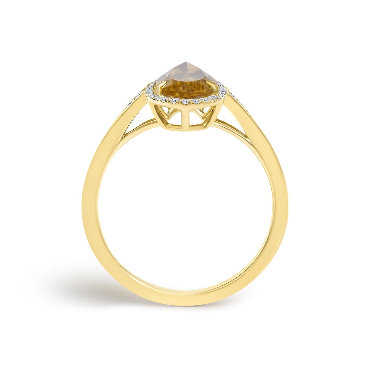 10K Yellow Gold Pear Citrine and 1/6 Cttw Diamond Geometric Cocktail Ring