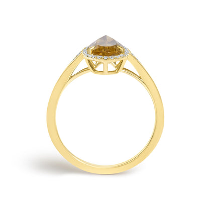 10K Yellow Gold Pear Citrine and 1/6 Cttw Diamond Geometric Cocktail Ring