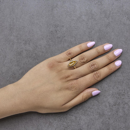 10K Yellow Gold Pear Citrine and 1/6 Cttw Diamond Geometric Cocktail Ring