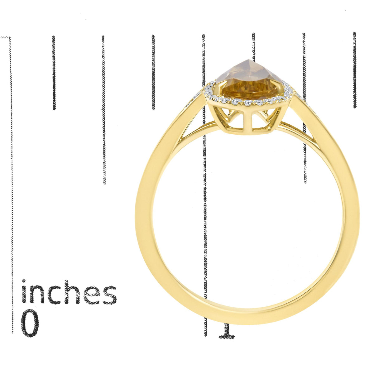 10K Yellow Gold Pear Citrine and 1/6 Cttw Diamond Geometric Cocktail Ring