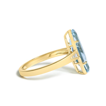10K Yellow Gold Oval Blue Topaz and Diamond Accent Cocktail Ring