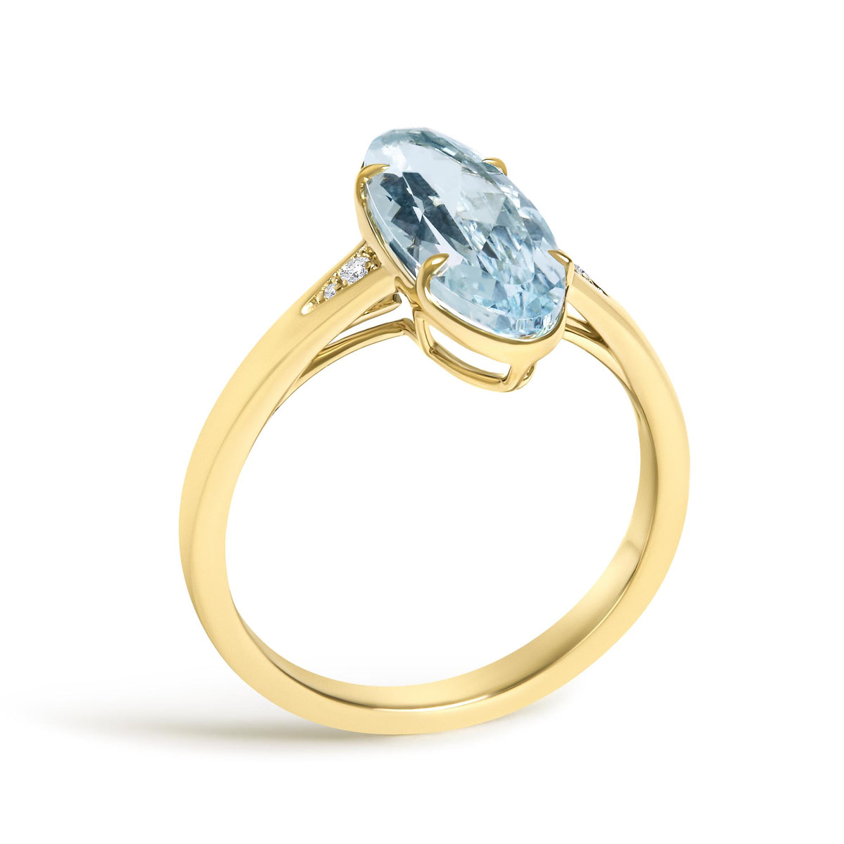 10K Yellow Gold Oval Blue Topaz and Diamond Accent Cocktail Ring