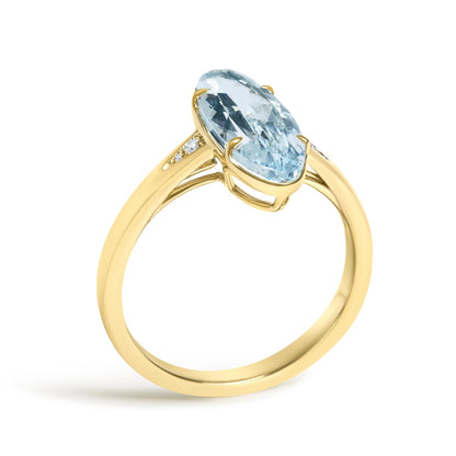 10K Yellow Gold Oval Blue Topaz and Diamond Accent Cocktail Ring