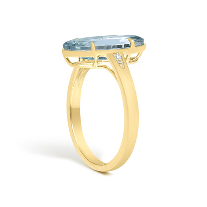 10K Yellow Gold Oval Blue Topaz and Diamond Accent Cocktail Ring