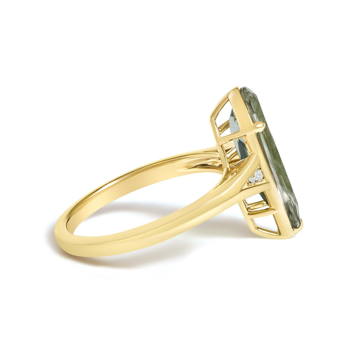 10K Yellow Gold Pear Green Amethyst and Diamond Accent Cocktail Ring