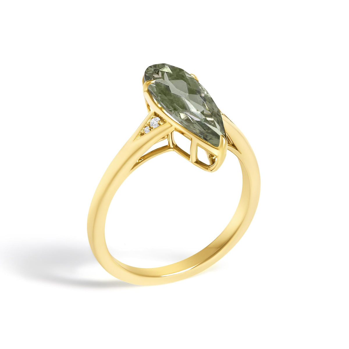 10K Yellow Gold Pear Green Amethyst and Diamond Accent Cocktail Ring