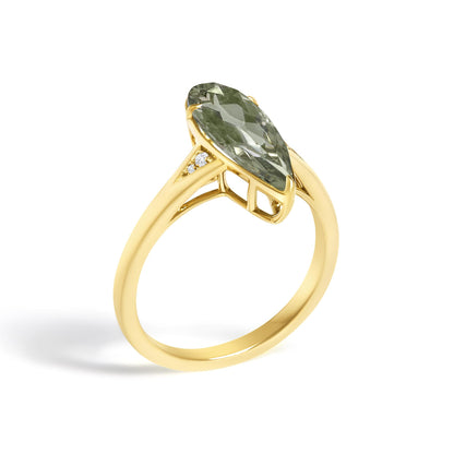 10K Yellow Gold Pear Green Amethyst and Diamond Accent Cocktail Ring