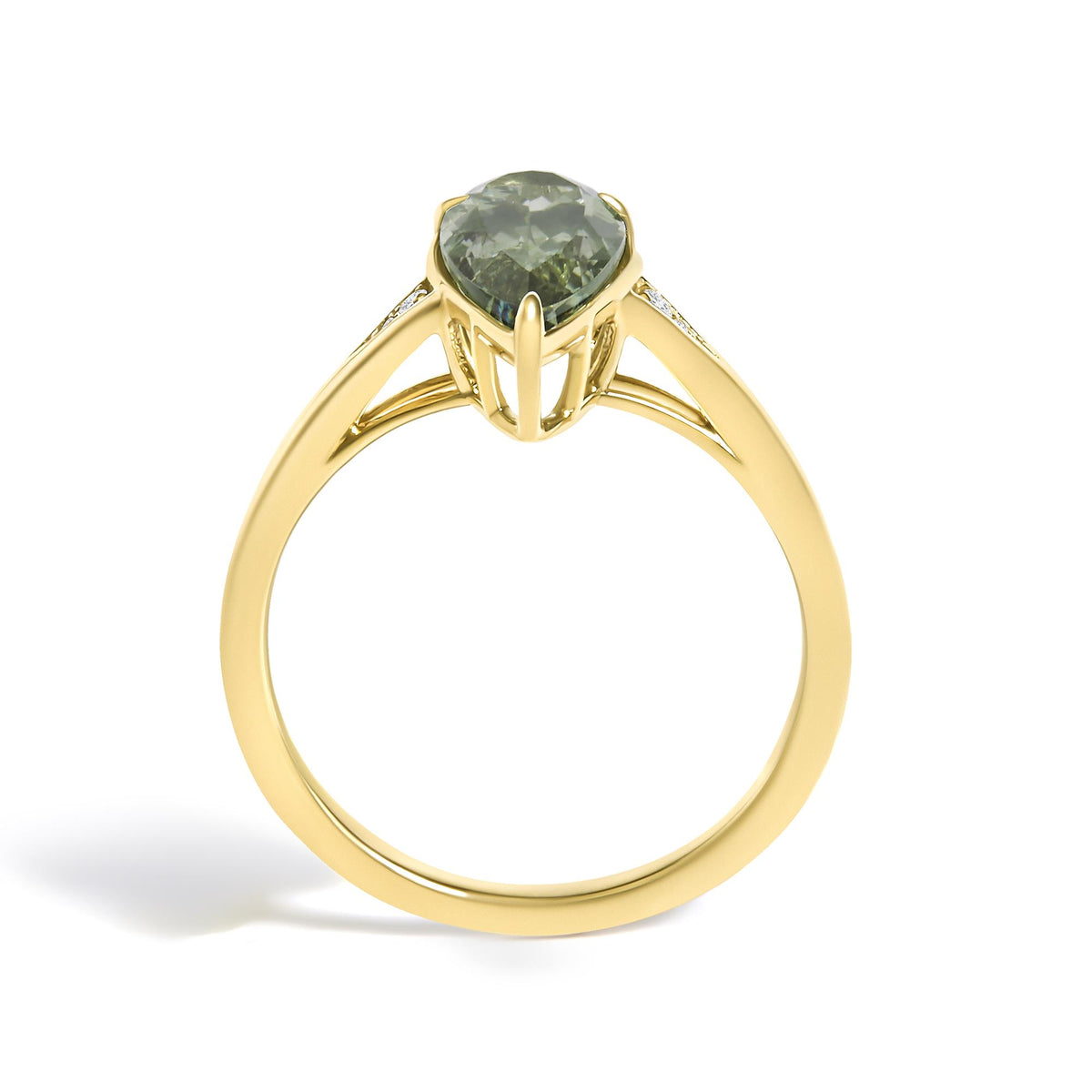 10K Yellow Gold Pear Green Amethyst and Diamond Accent Cocktail Ring
