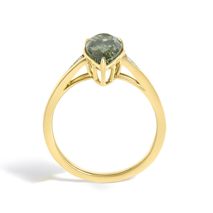 10K Yellow Gold Pear Green Amethyst and Diamond Accent Cocktail Ring