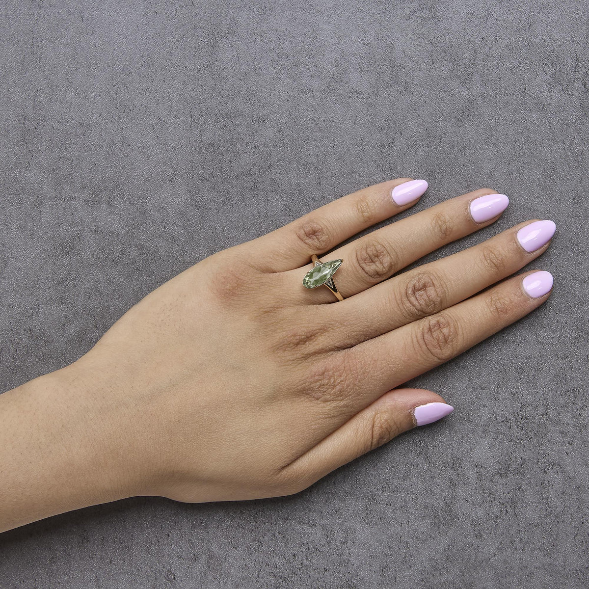 10K Yellow Gold Pear Green Amethyst and Diamond Accent Cocktail Ring