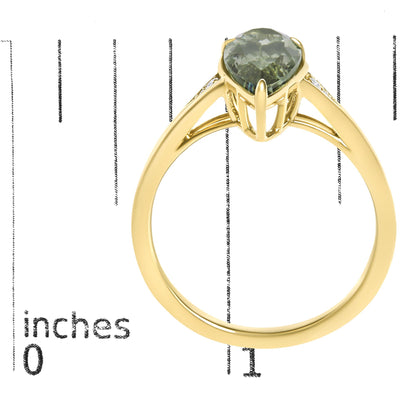 10K Yellow Gold Pear Green Amethyst and Diamond Accent Cocktail Ring