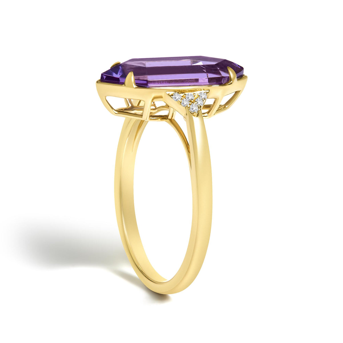 10K Yellow Gold Hexagon Purple Amethyst and Diamond Accent Geometric Ring