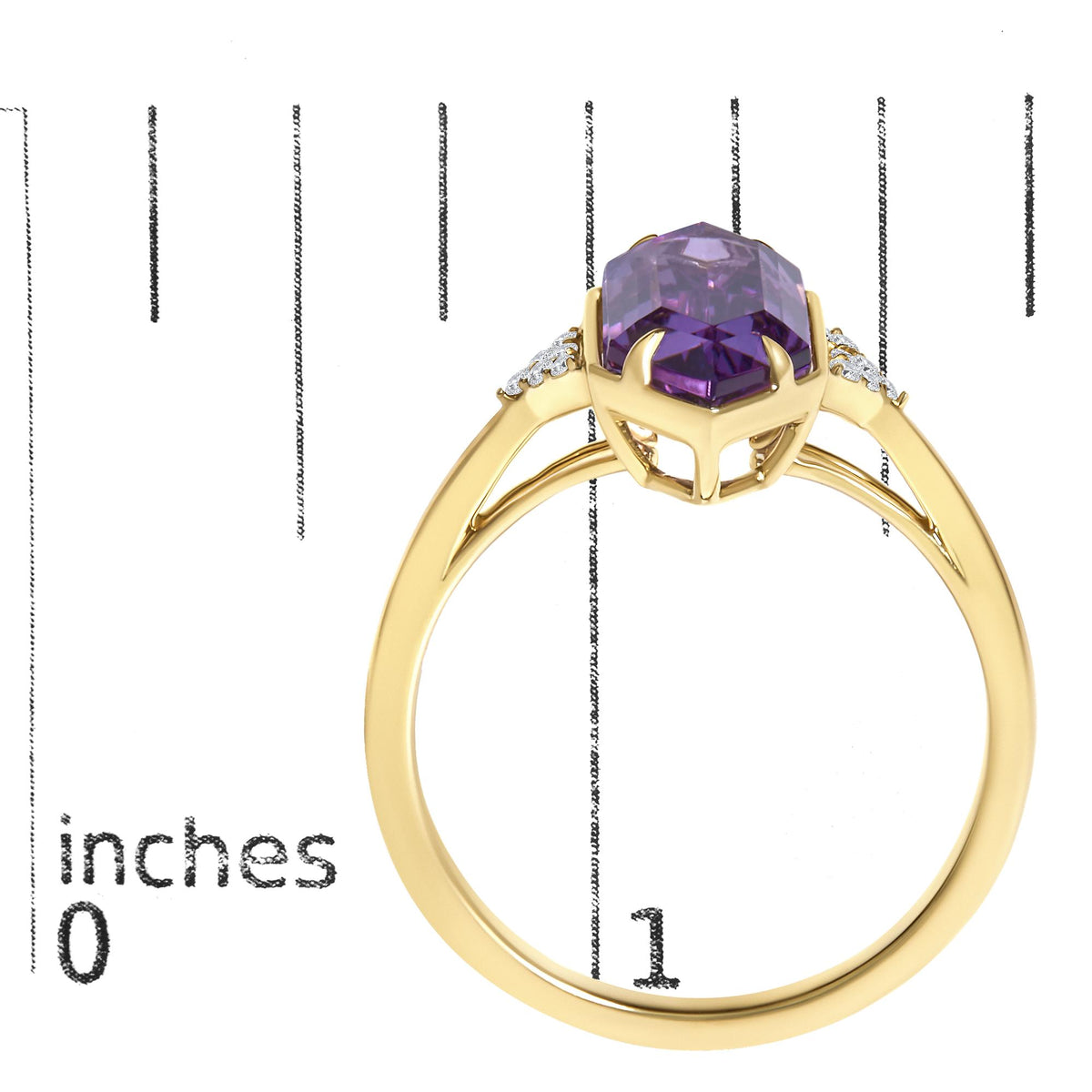 10K Yellow Gold Hexagon Purple Amethyst and Diamond Accent Geometric Ring