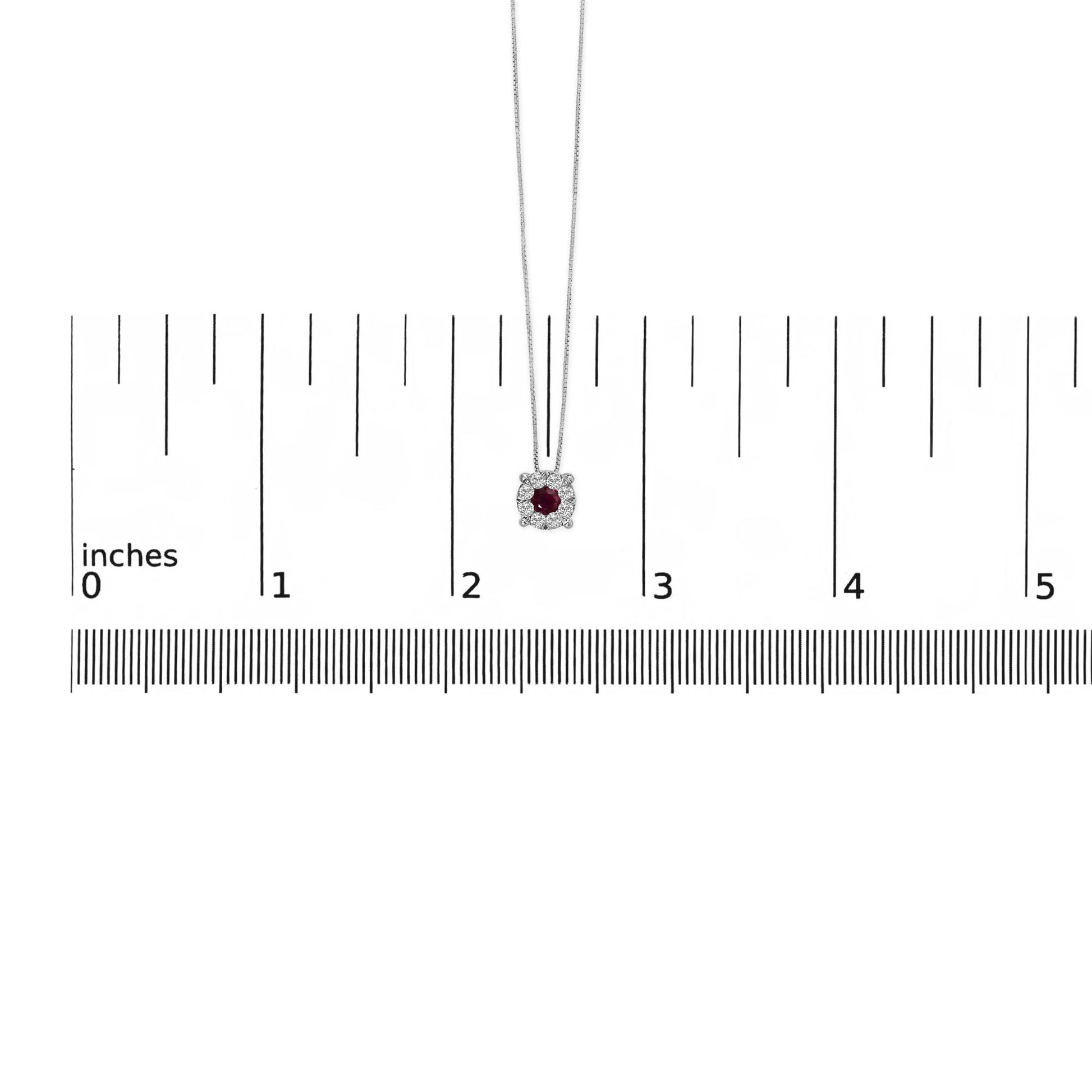 14K White Gold Red Ruby and 1/3 Cttw Diamond Halo Pendant Necklace