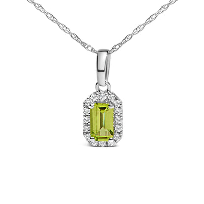 Front view of white necklace pendant featuring a rectangular yellow gemstone surrounded by small white gemstones in a micro-pave setting.