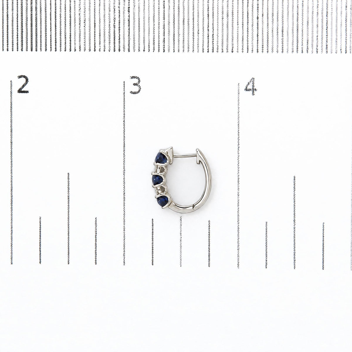 10K White Gold 1/4 Cttw Diamond and Oval Blue Sapphire Alternating Huggie Hoop Earrings