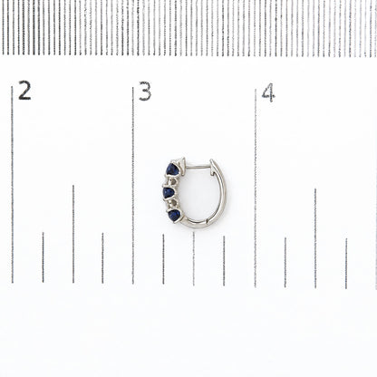 10K White Gold 1/4 Cttw Diamond and Oval Blue Sapphire Alternating Huggie Hoop Earrings