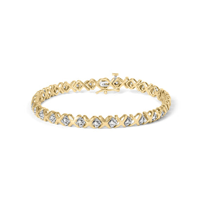 10K Yellow Gold 1/2 Cttw Diamond Alternating X-Link Bracelet