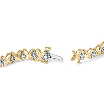 10K Yellow Gold 1/2 Cttw Diamond Alternating X-Link Bracelet