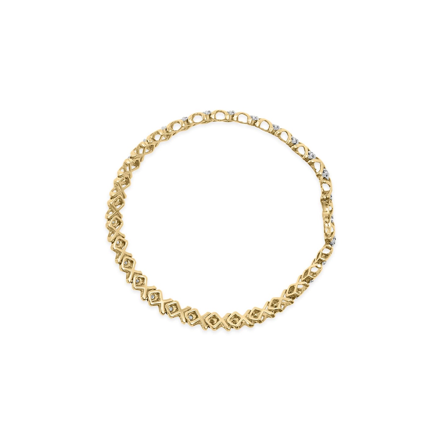 10K Yellow Gold 1/2 Cttw Diamond Alternating X-Link Bracelet