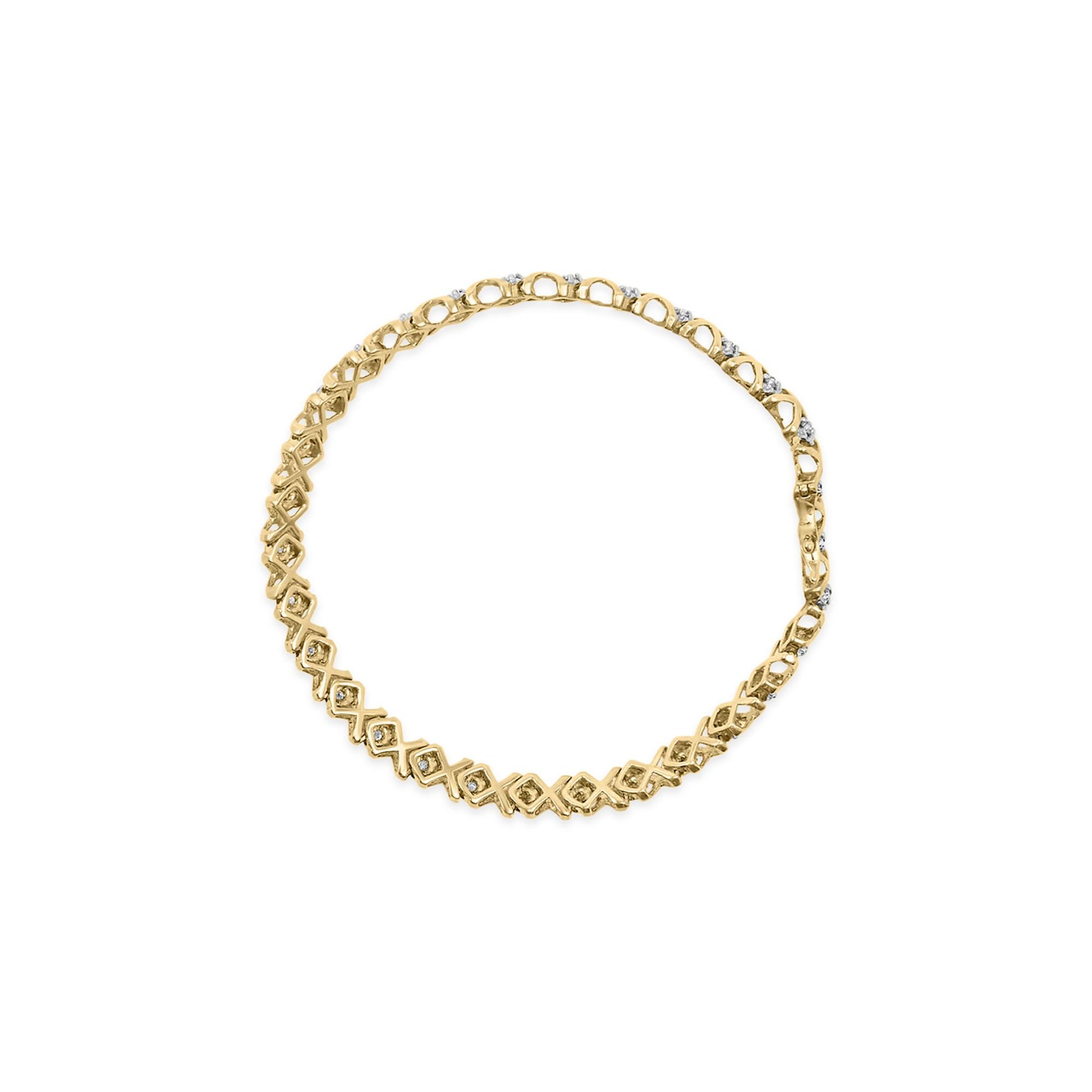 10K Yellow Gold 1/2 Cttw Diamond Alternating X-Link Bracelet