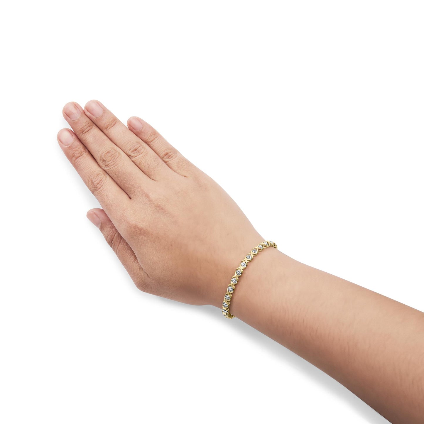 10K Yellow Gold 1/2 Cttw Diamond Alternating X-Link Bracelet