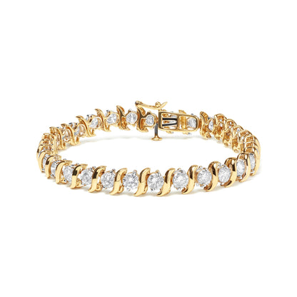 Yellow bracelet with round white gemstones in prong settings, shown flat from a slightly elevated angle.