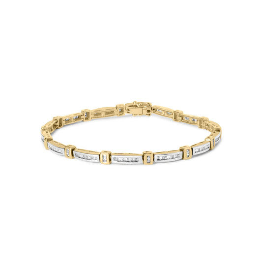 14K Yellow Gold 1.00 Cttw Baguette Diamond Channel Link Bracelet