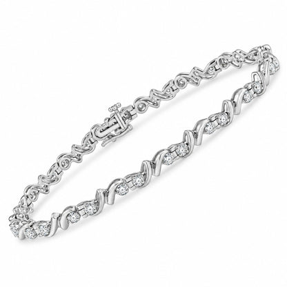 Bracelet de tennis en argent sterling 925 1/2 carat avec maillons double vague profilés en diamant de 17,8 cm (couleur IJ, clarté I3)