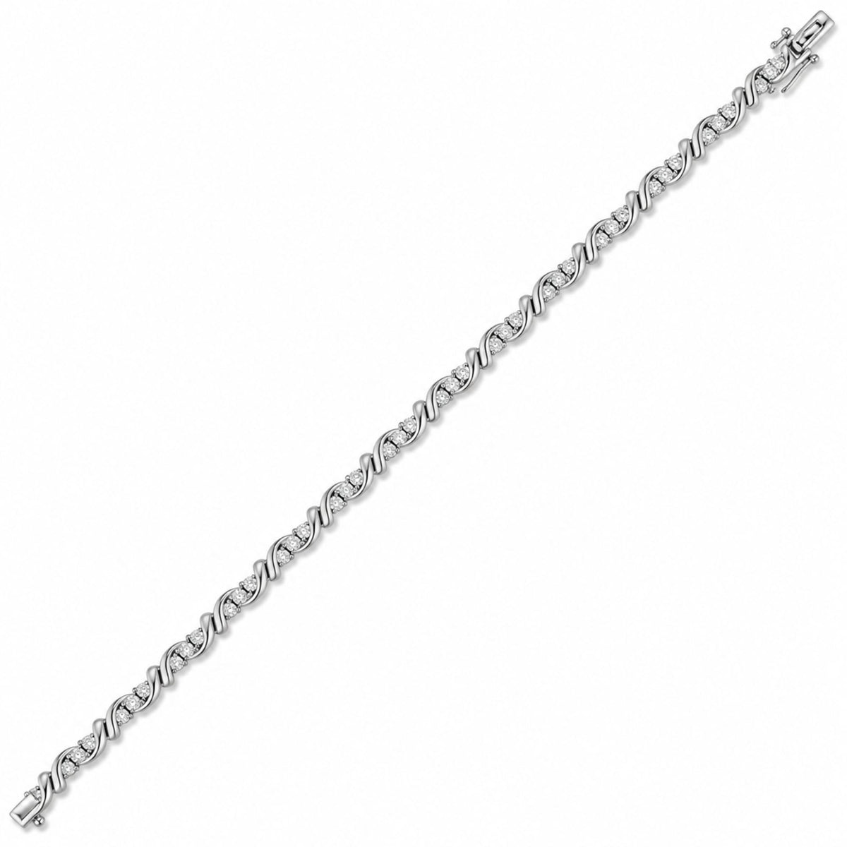 Bracelet de tennis en argent sterling 925 1/2 carat avec maillons double vague profilés en diamant de 17,8 cm (couleur IJ, clarté I3)
