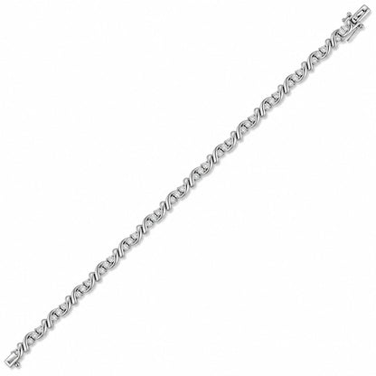 Bracelet de tennis en argent sterling 925 1/2 carat avec maillons double vague profilés en diamant de 17,8 cm (couleur IJ, clarté I3)