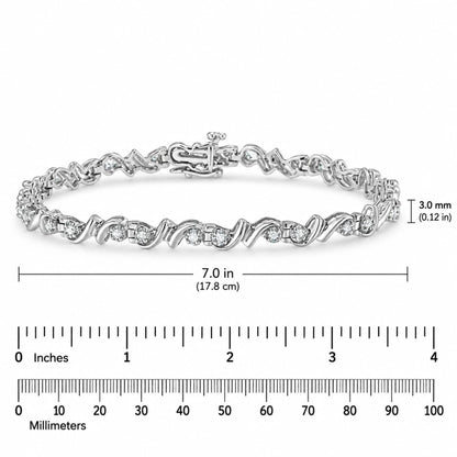 Bracelet de tennis en argent sterling 925 1/2 carat avec maillons double vague profilés en diamant de 17,8 cm (couleur IJ, clarté I3)