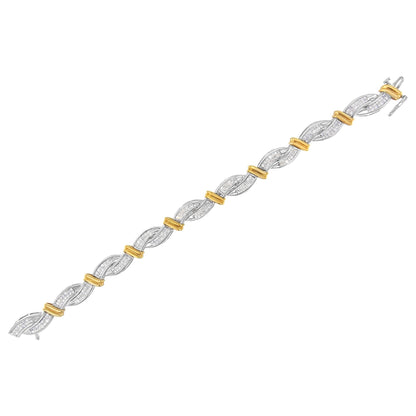 Bracelet with alternating twisted links featuring white gemstones in a hidden setting and smooth yellow bands, shown flat at an angled top view.