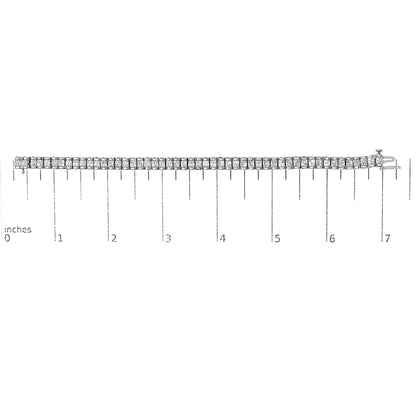 White metal bracelet with multiple princess-shaped white gemstones set invisibly, shown on a scale from above at a flat angle.