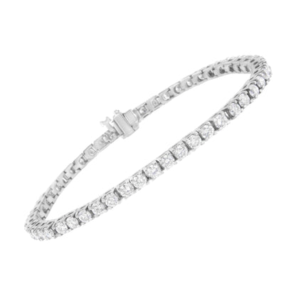 White metal bracelet with round white gemstones in prong settings, shown at an angled top-down view.