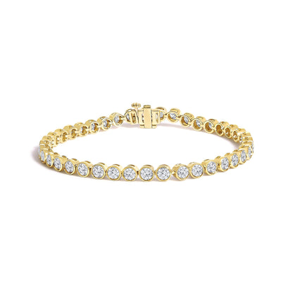 Close-up front angle of a yellow bracelet featuring round white gemstones in bezel settings along its entire length, shown partially open on a white background.