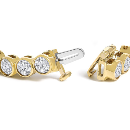 Close-up angled view of a yellow bracelet featuring round white gemstones in bezel settings, showing the clasp mechanism.