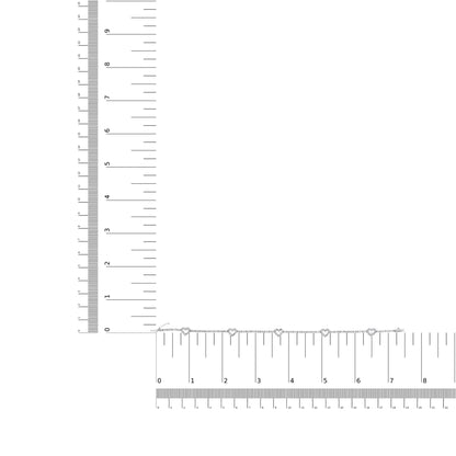 White metal bracelet with heart-shaped designs and round white gemstones in prong settings, shown lying flat on a ruler for size reference, top-down angle.