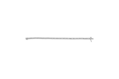 White metal bracelet with alternating round and baguette white gemstones, shown from a top flat angle on a white background.
