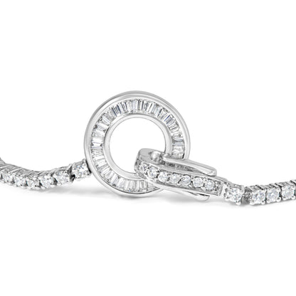 14K White Gold 2-1/2 Cttw Baguette and Round Diamond Toggle Tennis Bracelet