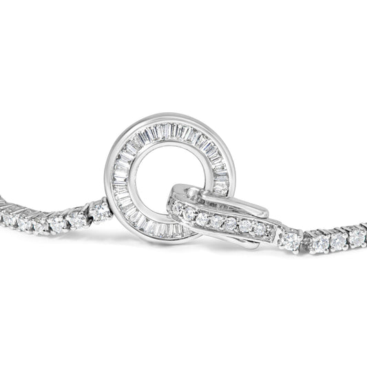 14K White Gold 2-1/2 Cttw Baguette and Round Diamond Toggle Tennis Bracelet