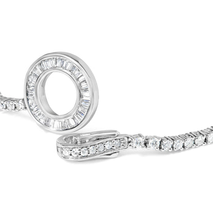 14K White Gold 2-1/2 Cttw Baguette and Round Diamond Toggle Tennis Bracelet