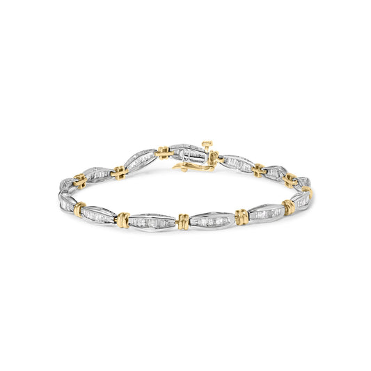 10K Two-Tone Gold 2.0 Cttw Baguette Diamond Channel Link Bracelet