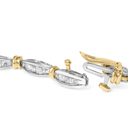 10K Two-Tone Gold 2.0 Cttw Baguette Diamond Channel Link Bracelet
