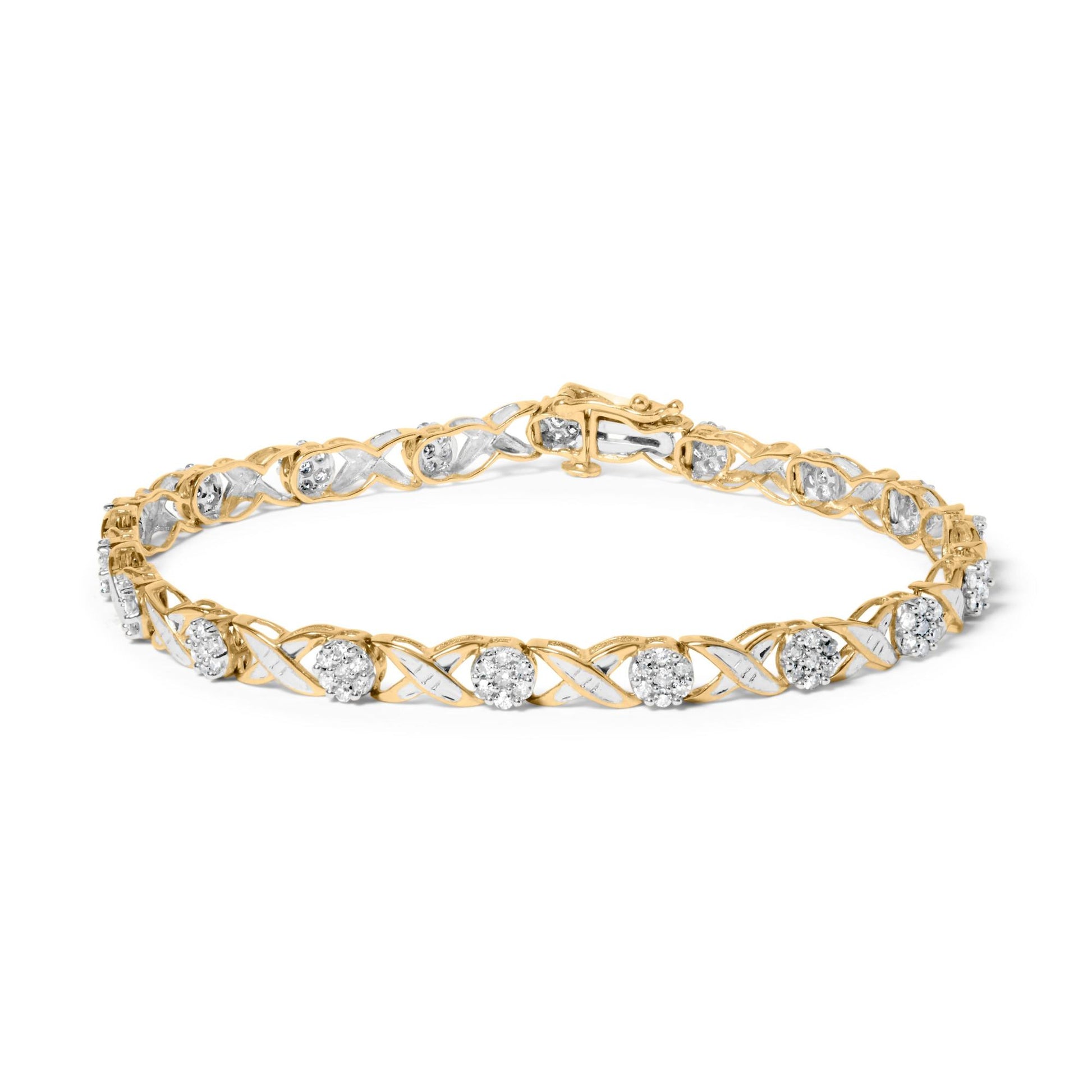Yellow bracelet with round white gemstones in a pave setting, shown from a slightly elevated front angle.
