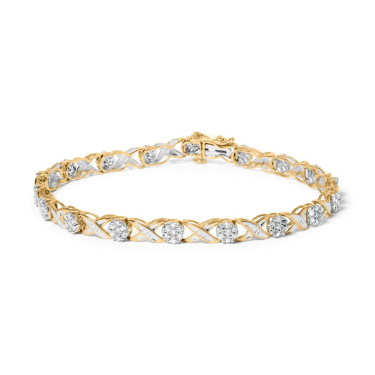 Yellow bracelet with round white gemstones in a pave setting, shown from a slightly elevated front angle.