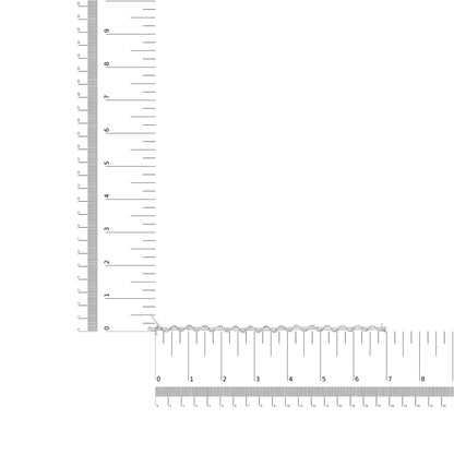 White metal bracelet with round white gemstones in prong settings, displayed flat on a ruler for size reference, top-down angle.