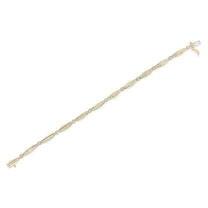 Yellow bracelet shown from above with alternating sections of channel-set baguette white gemstones and bezel-set round white gemstones.